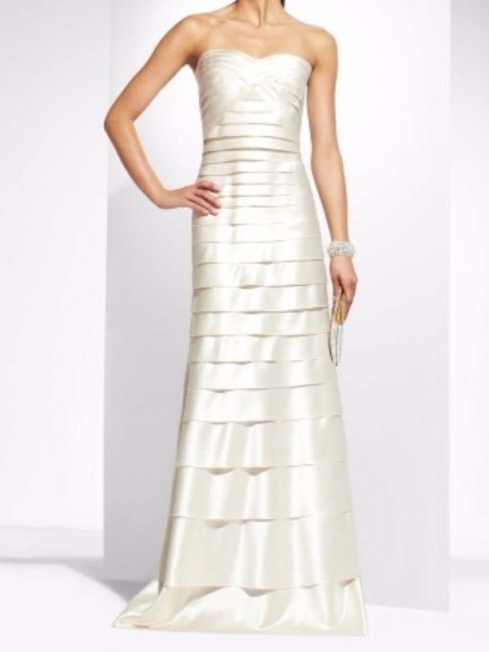 BCBGMaxAzria Ivory Strapless Tiered Satin Gown 2